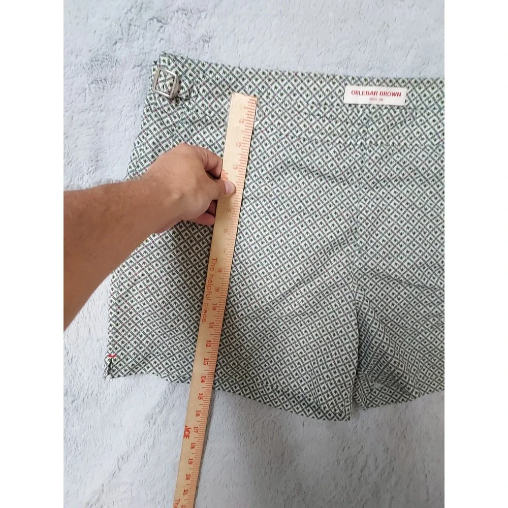 Orlebar Brown Swim Short Mens 38 Bulldog  Geometric Print Green Adjustable Waist